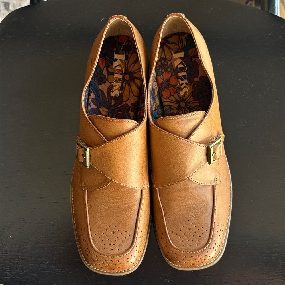 Korks Theodore Loafers Women’s Brown Leather Slip-On Oxford buckle tan shoes 9 - Picture 6 of 13